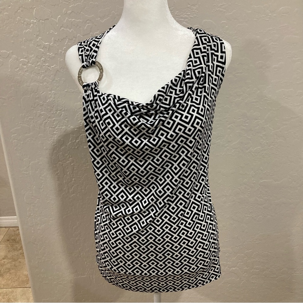 Michael Kors Black and White Geometric Patterned Blouse Size M